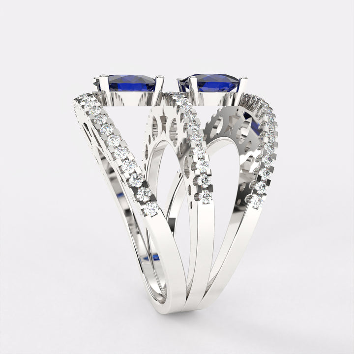 Twin Blue Diamond Ring in 925 Silver