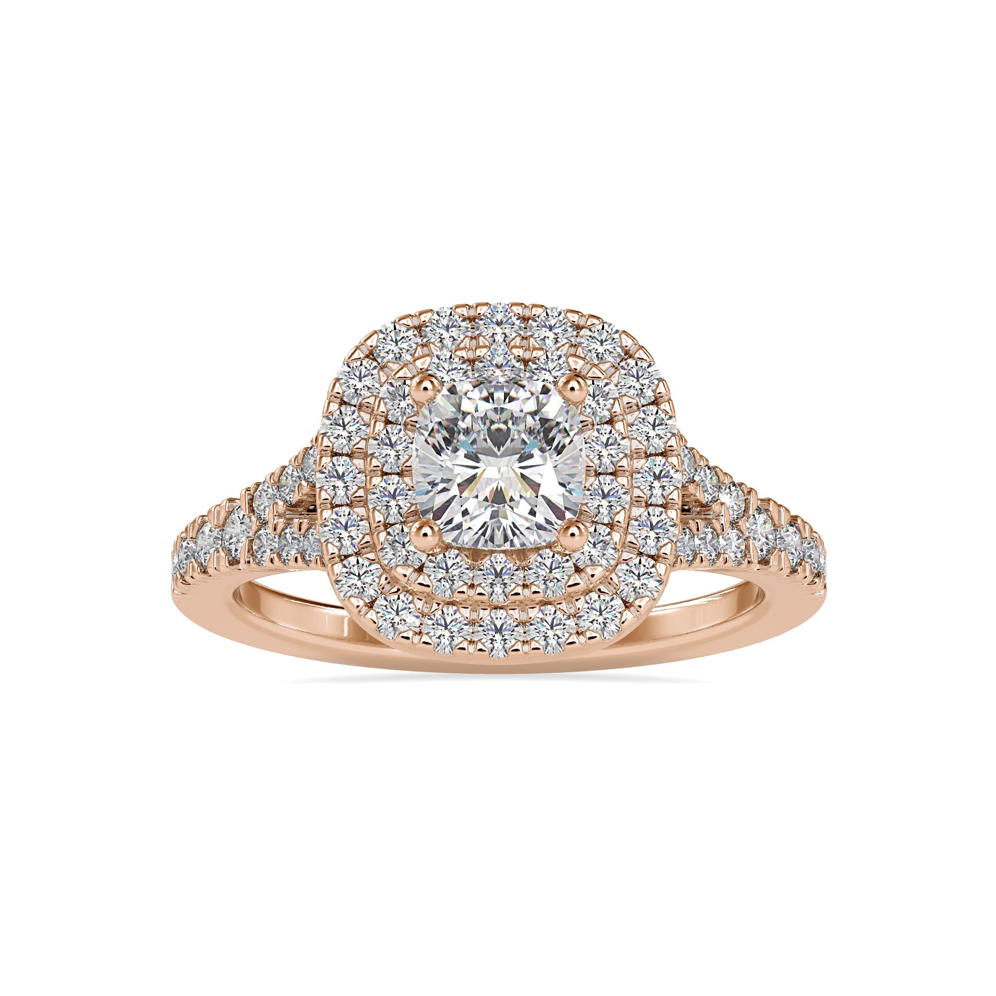 0.90 Cushion Double Halo Diamond Ring