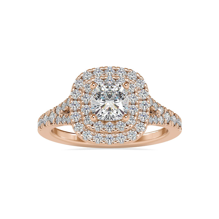 0.90 Cushion Double Halo Diamond Ring