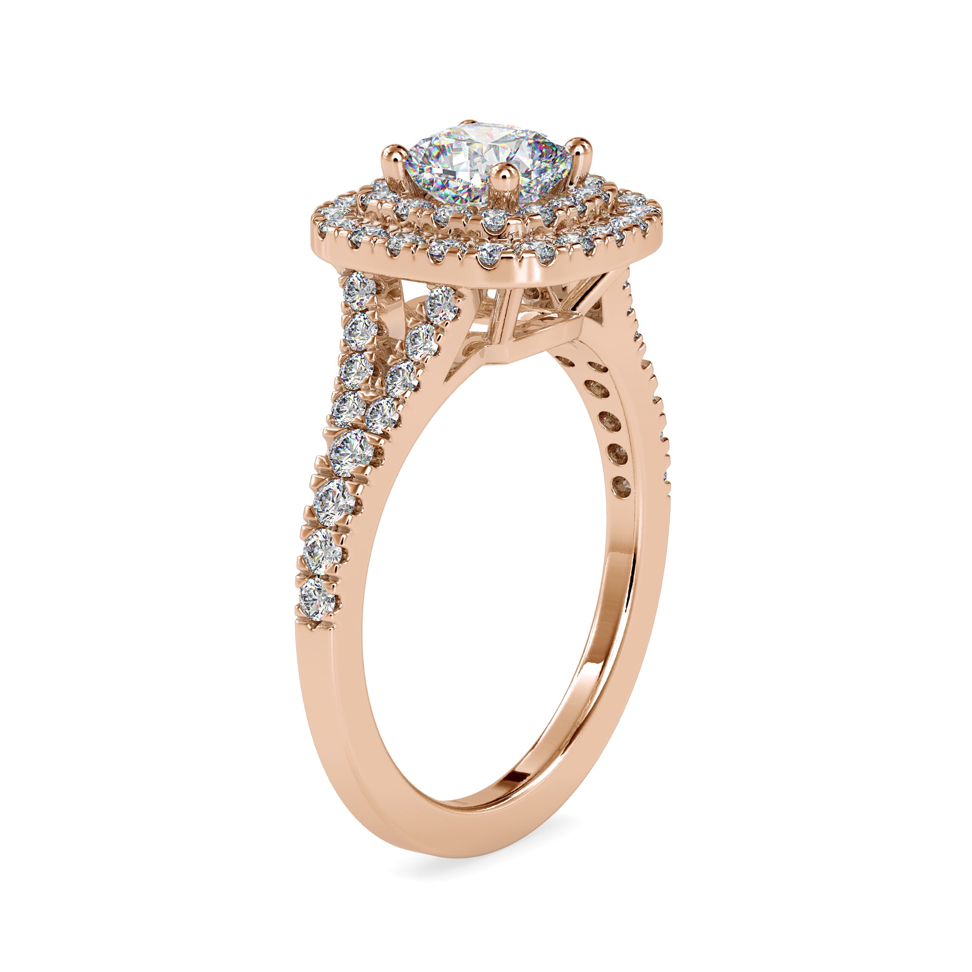 0.90 Cushion Double Halo Diamond Ring