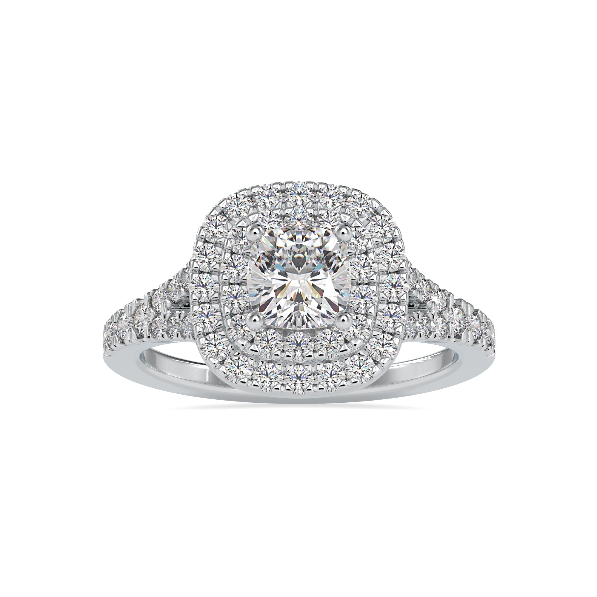 0.90 Cushion Double Halo Diamond Ring