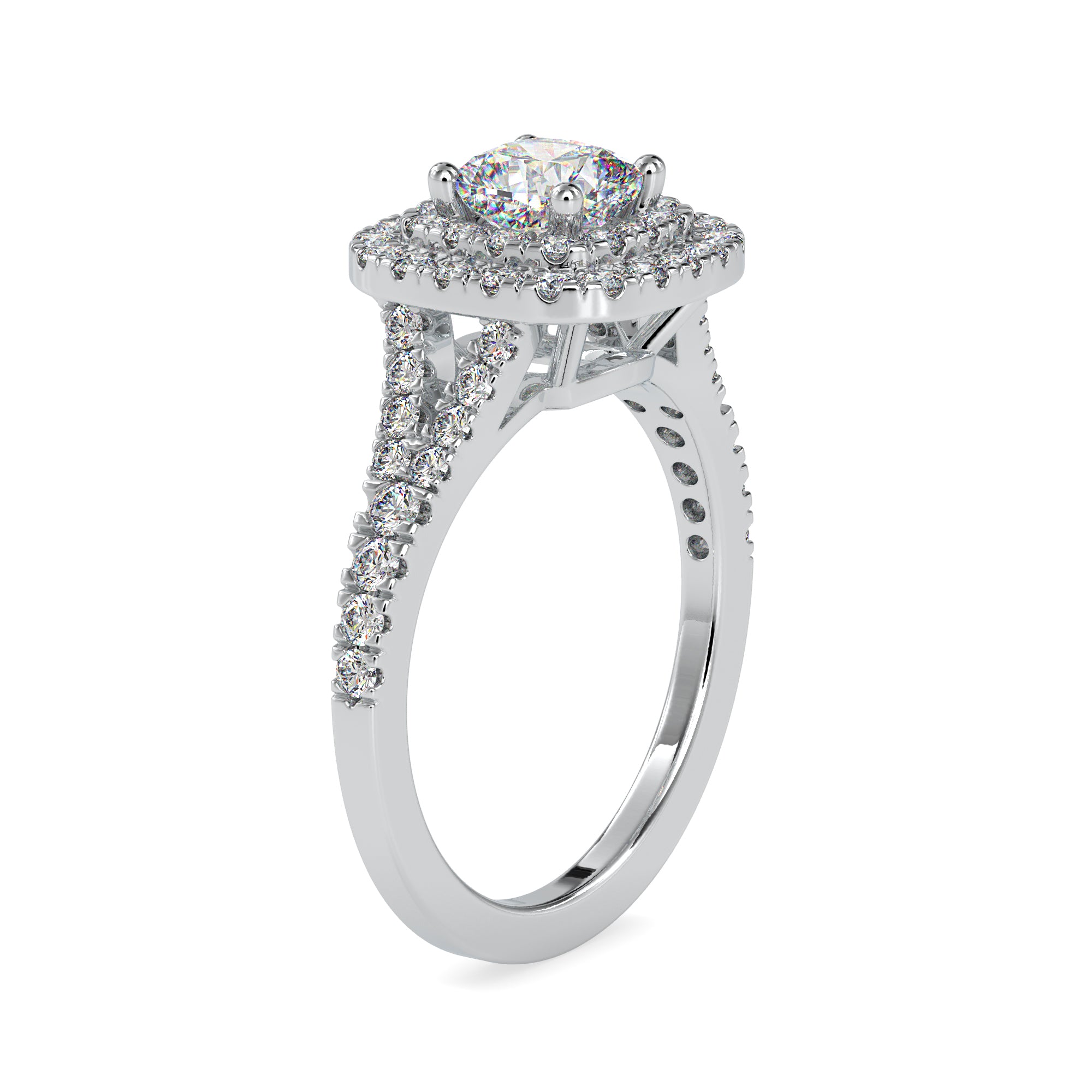 0.90 Cushion Double Halo Diamond Ring