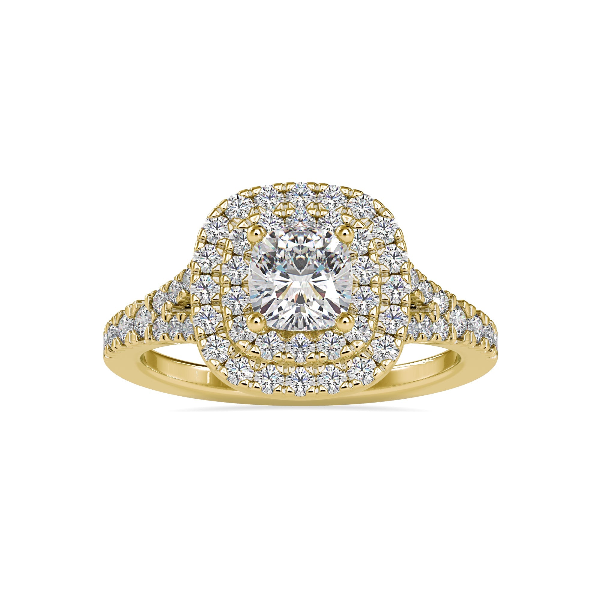 0.90 Cushion Double Halo Diamond Ring