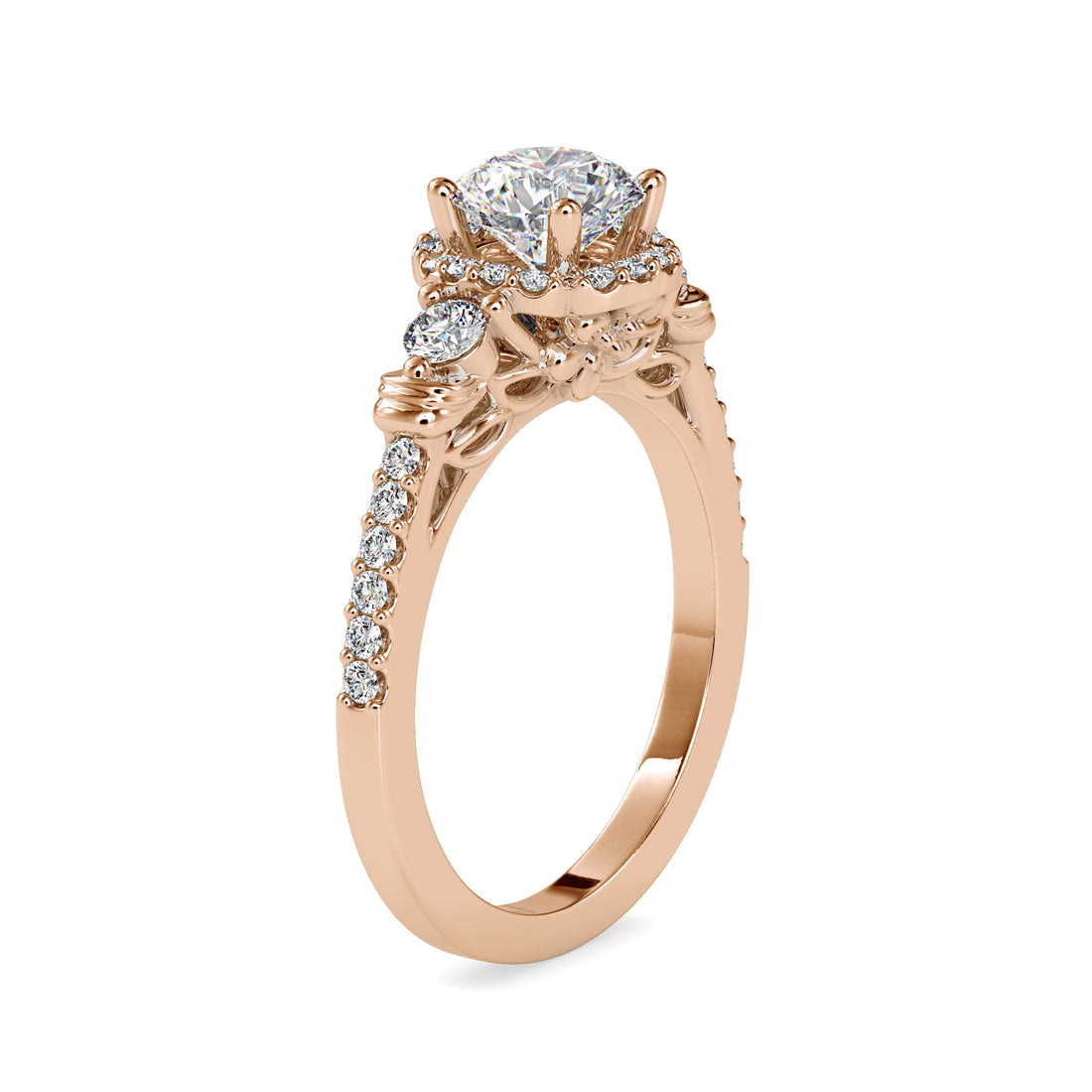 Shield Halo Round Diamond Ring