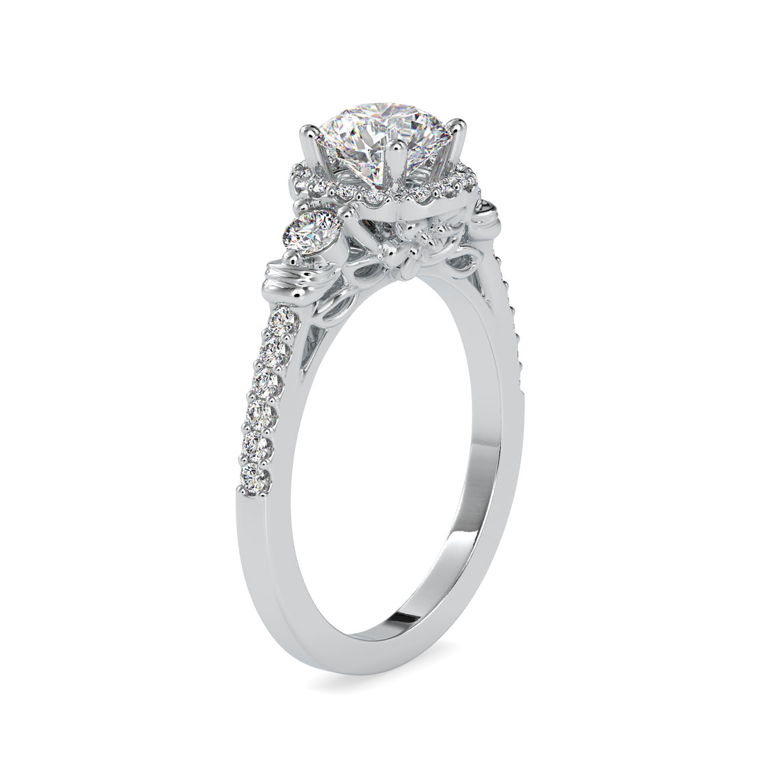 Shield Halo Round Diamond Ring