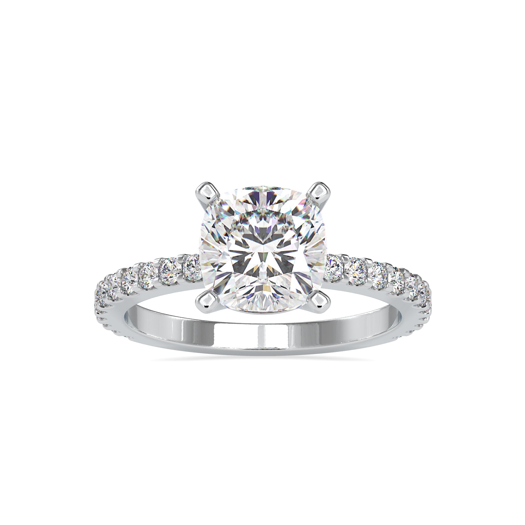 Cushion Solitaire with Diamond-Studded Ring