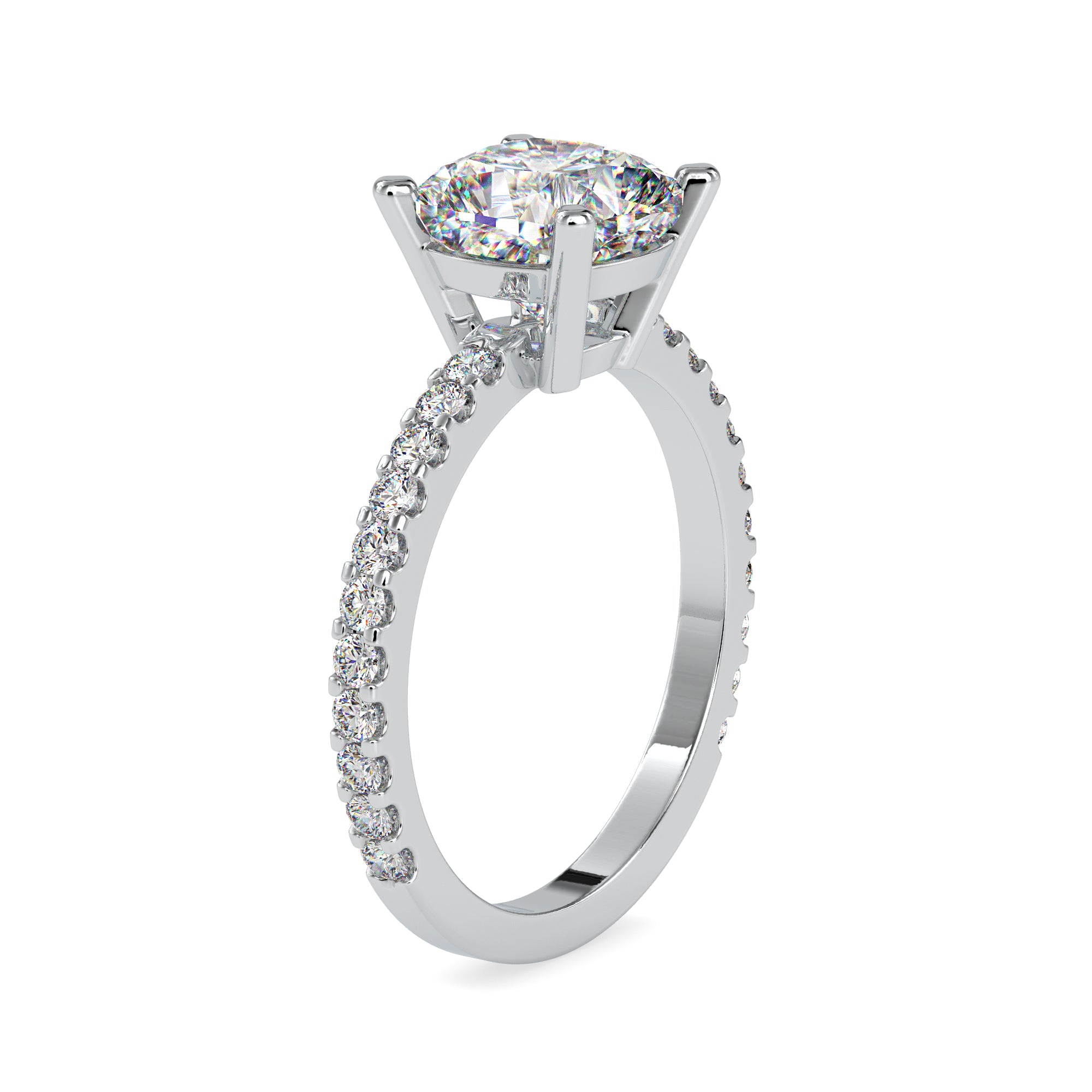 Cushion Solitaire with Diamond-Studded Ring