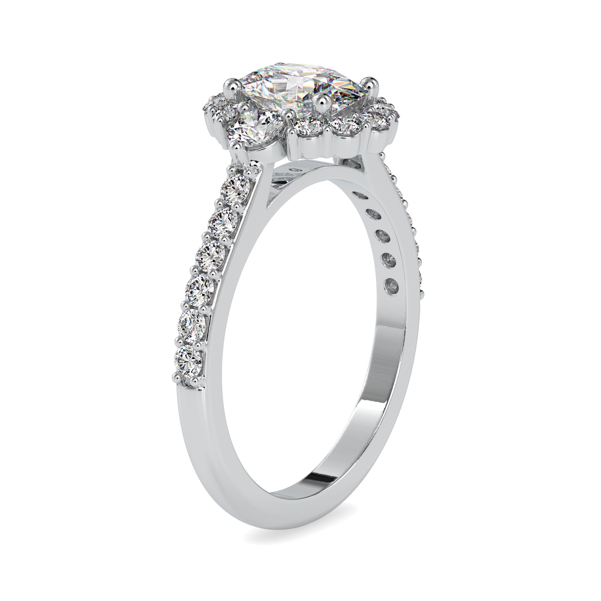 Solitaire Halo Ring with Oval Lab Diamond