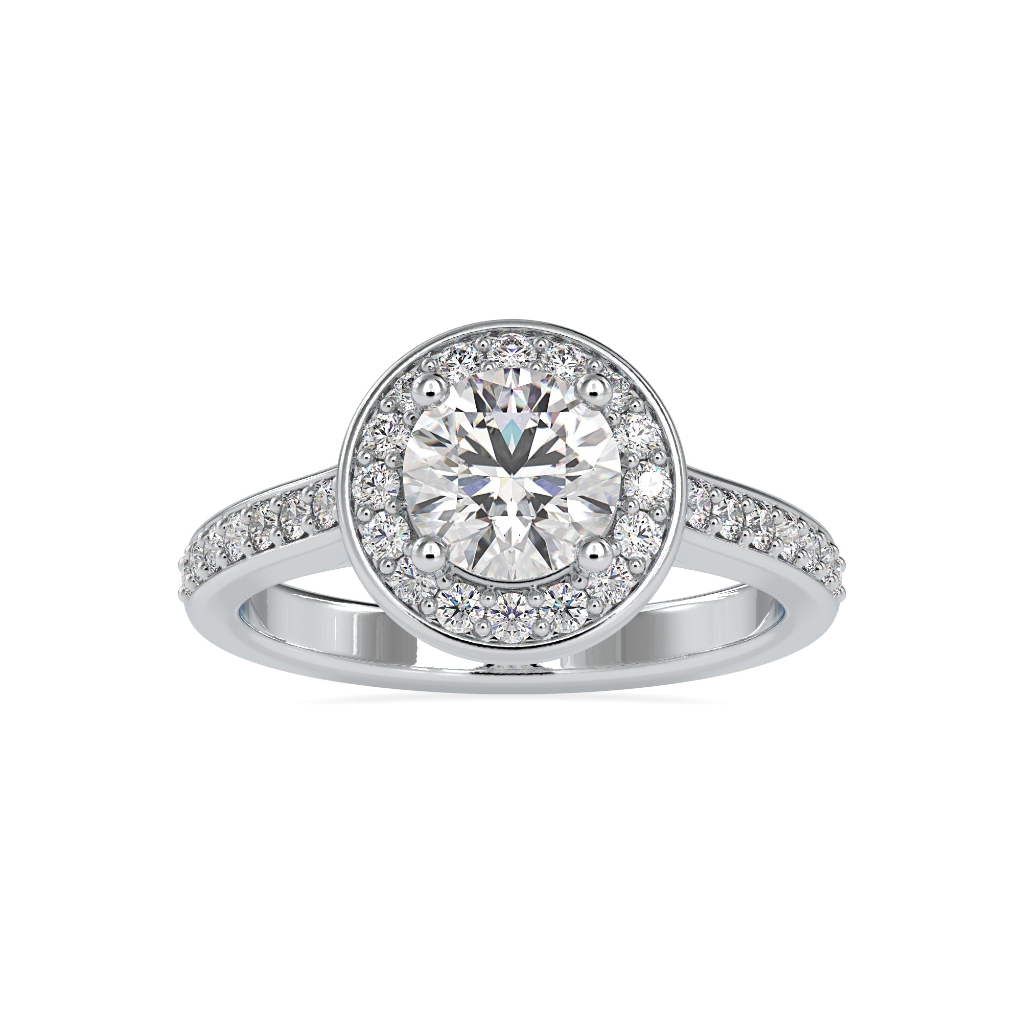 Classic Halo Diamond Ring with Side Accents