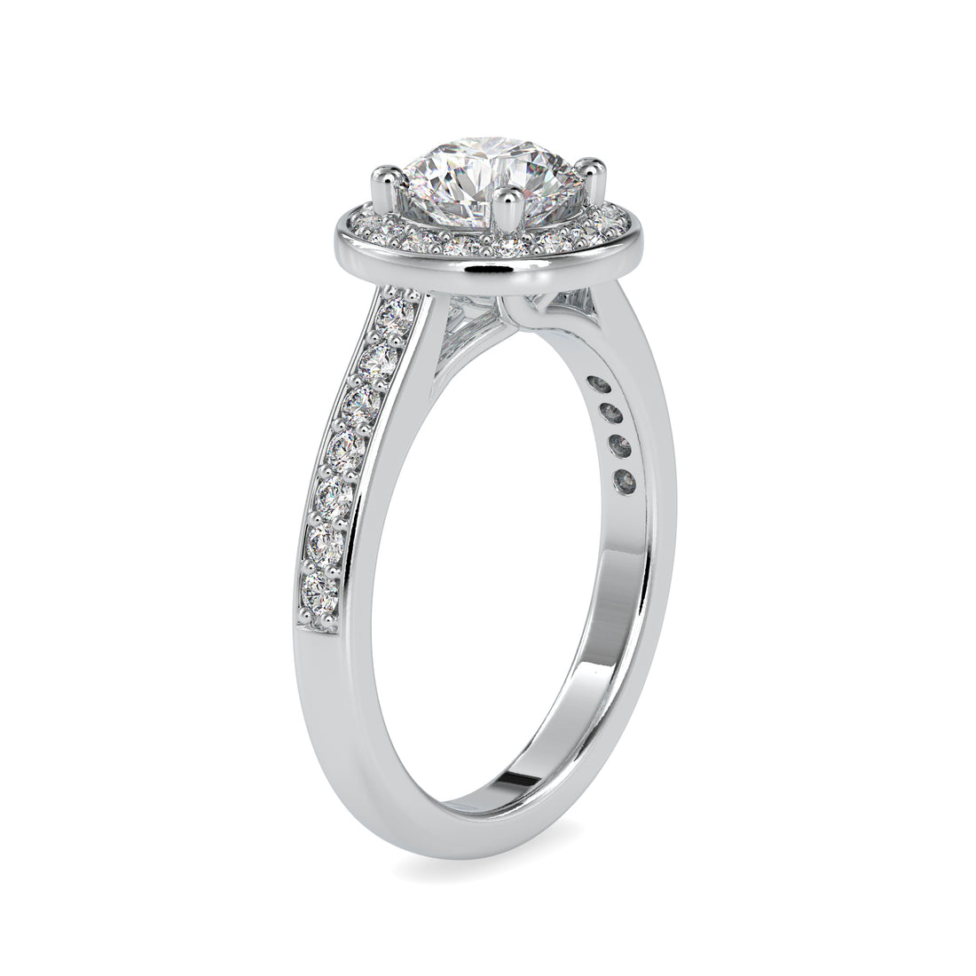 Classic Halo Diamond Ring with Side Accents