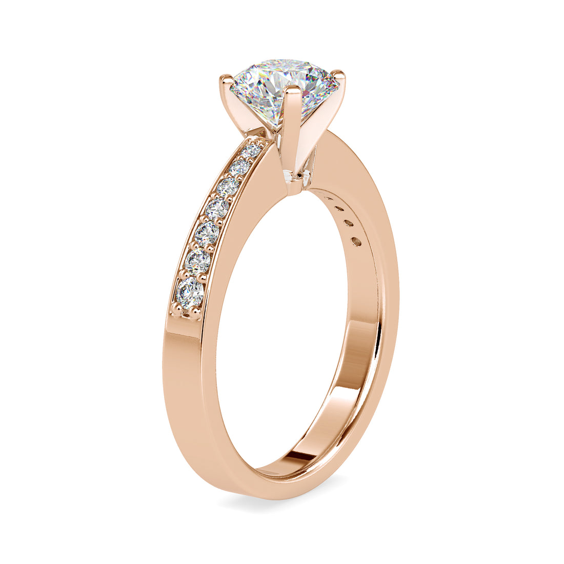 Round Solitaire with Diamond-Studded Band