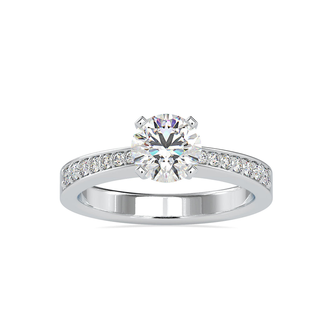 Round Solitaire with Diamond-Studded Band