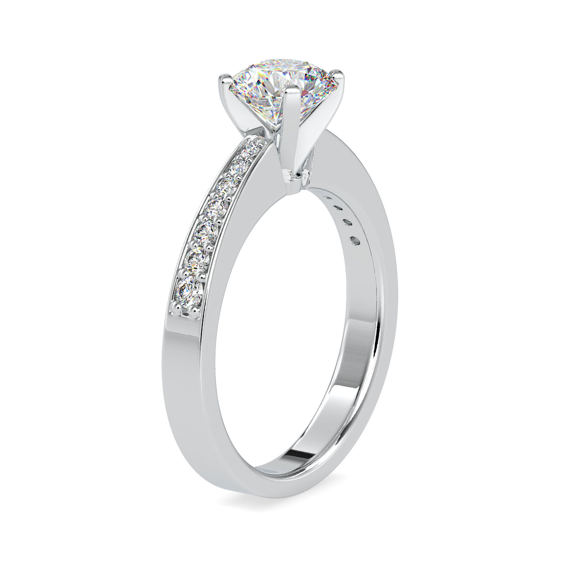 Round Solitaire with Diamond-Studded Band