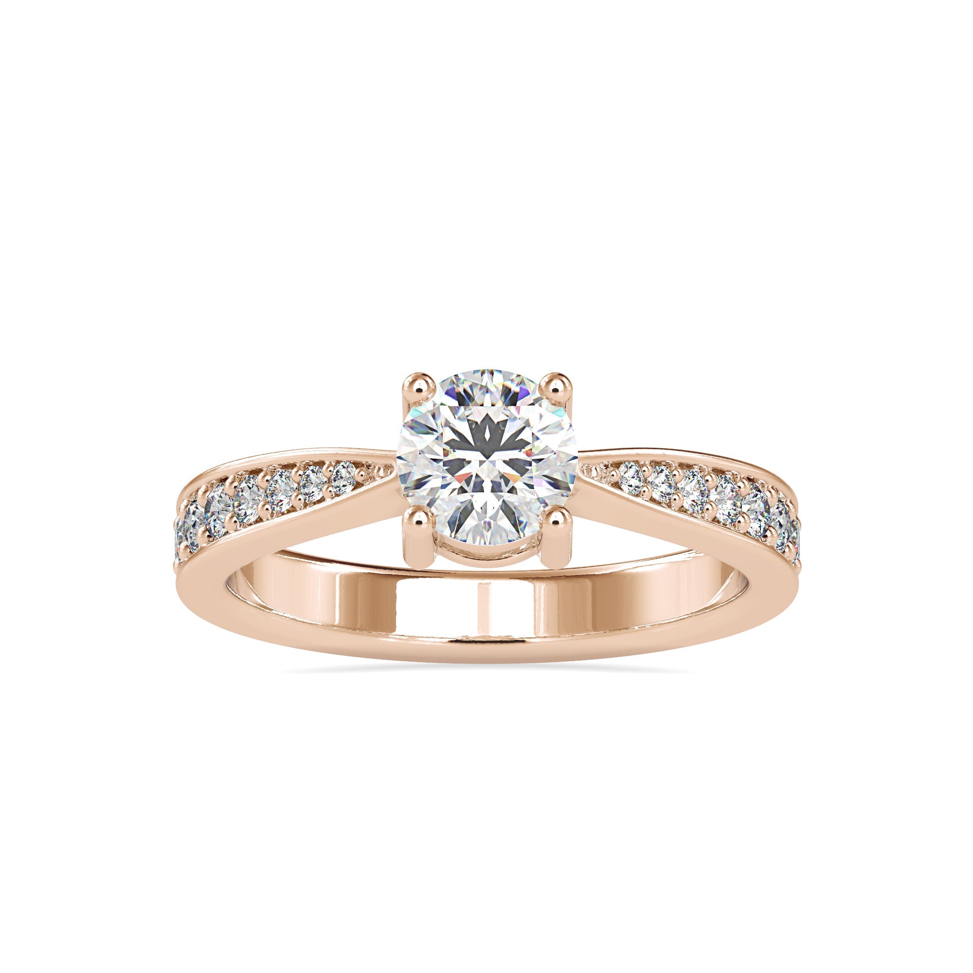 Round Lab Grown Diamond Ring with Split Shank Pavé Ring