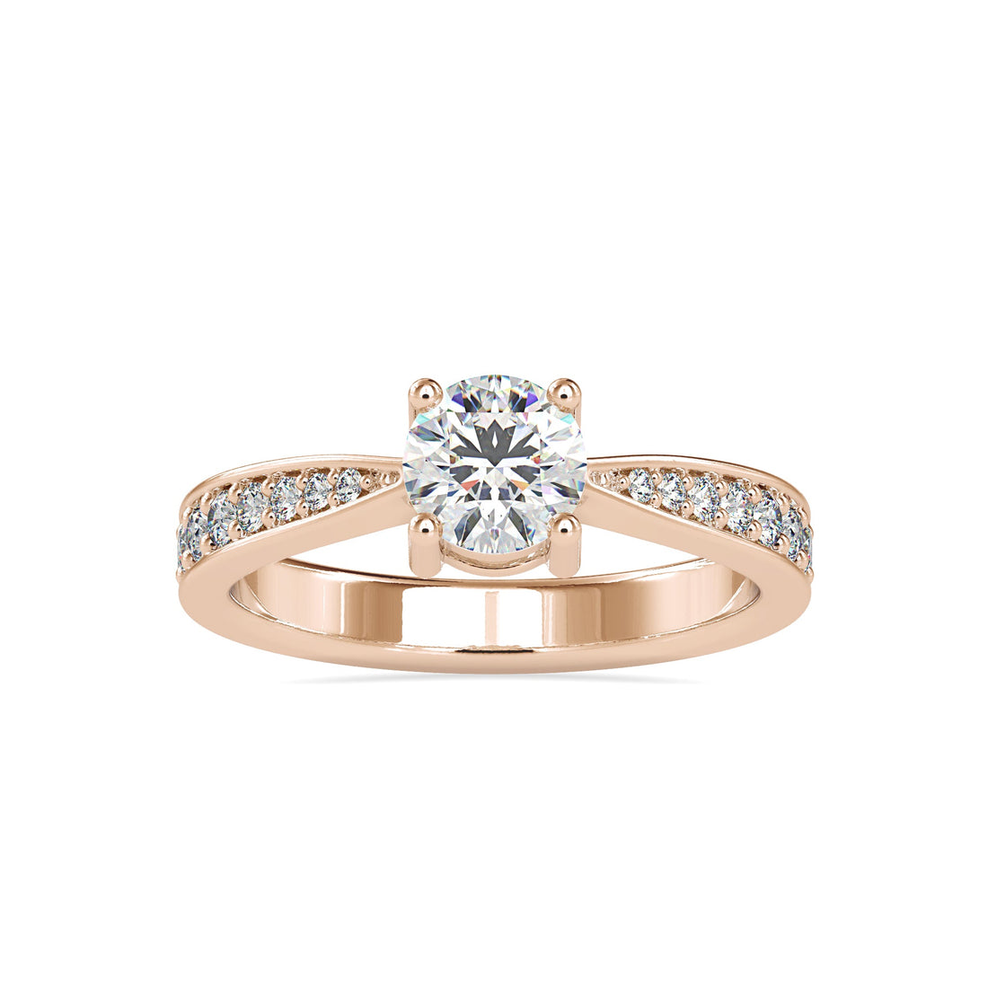 Round Lab Grown Diamond Ring with Split Shank Pavé Band