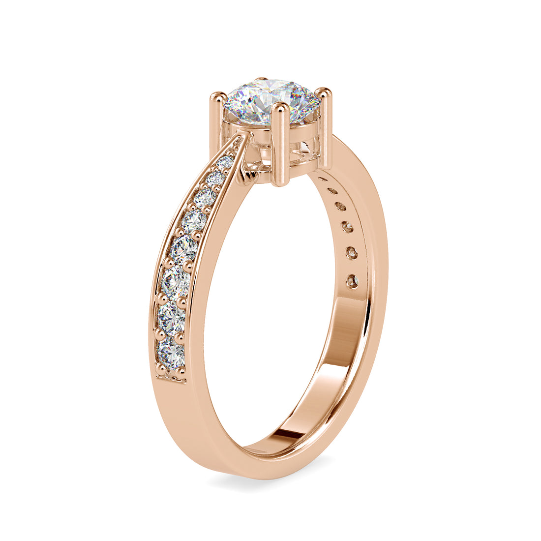 Round Lab Grown Diamond Ring with Split Shank Pavé Band