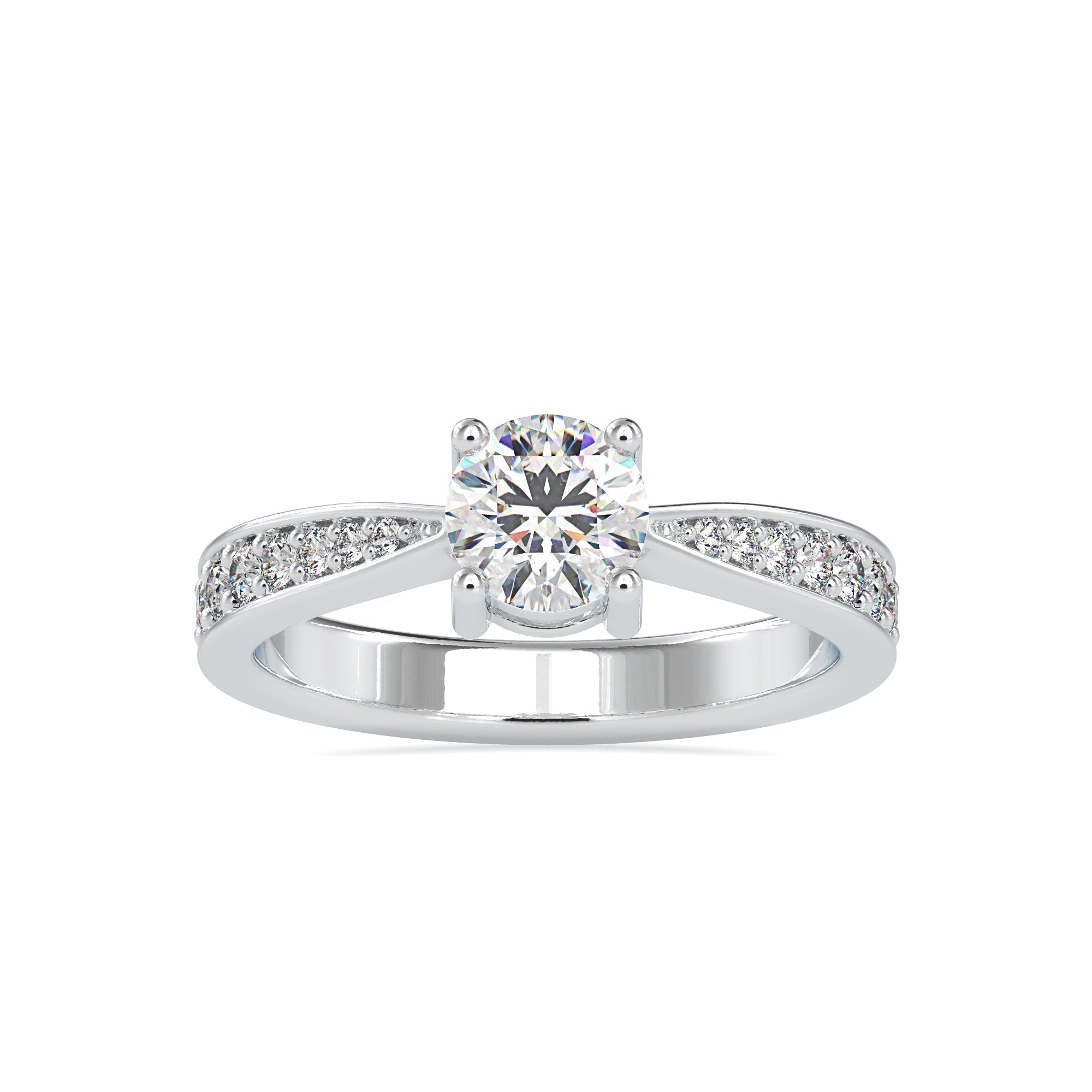 Round Lab Grown Diamond Ring with Split Shank Pavé Ring