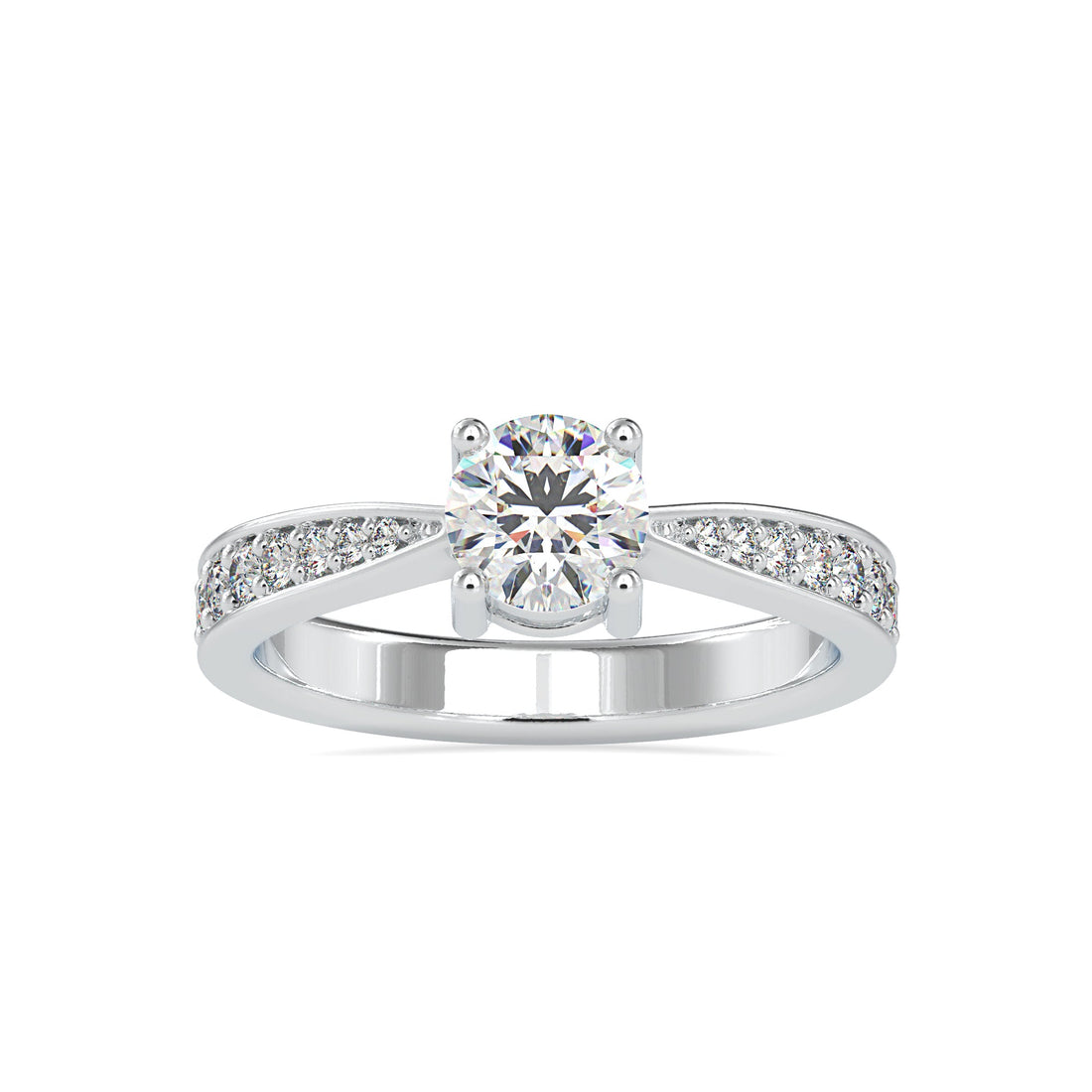 Round Lab Grown Diamond Ring with Split Shank Pavé Band
