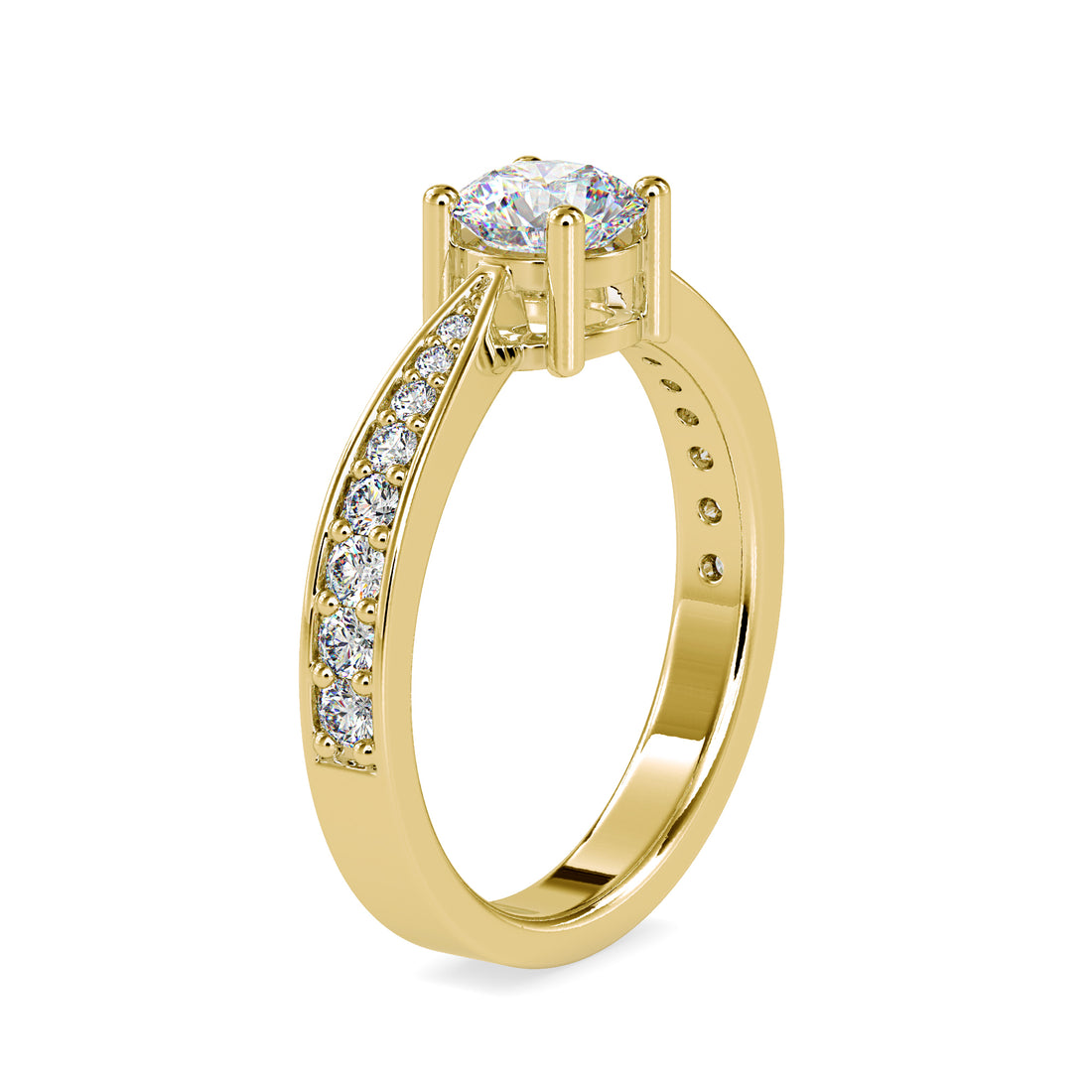 Round Lab Grown Diamond Ring with Split Shank Pavé Band