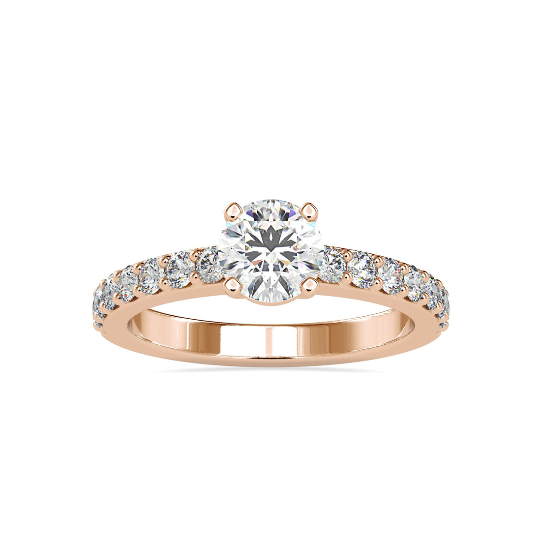 Round Lab Grown Diamond Solitaire Ring with Pavé Band