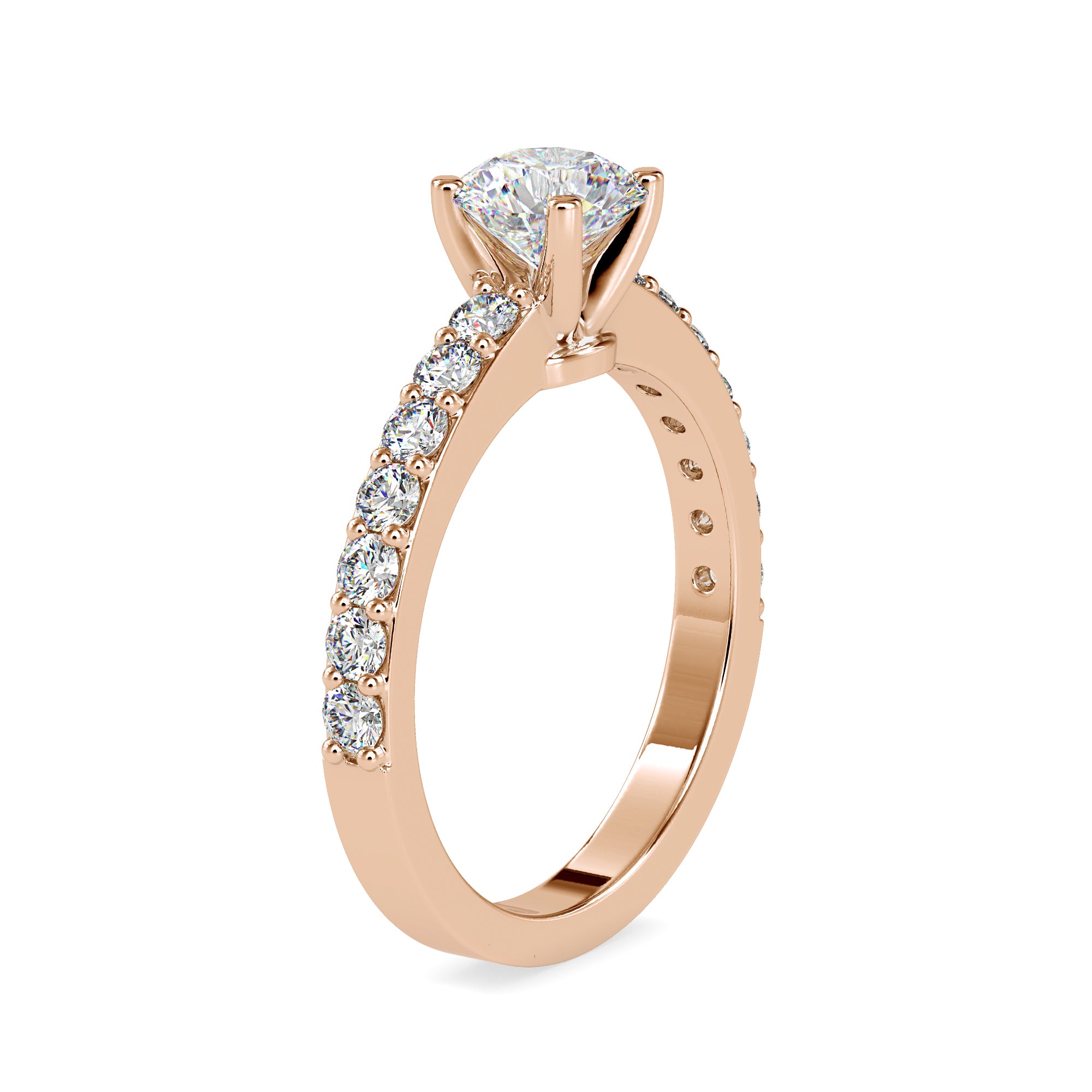 Round Lab Grown Diamond Solitaire Ring with Pavé Ring