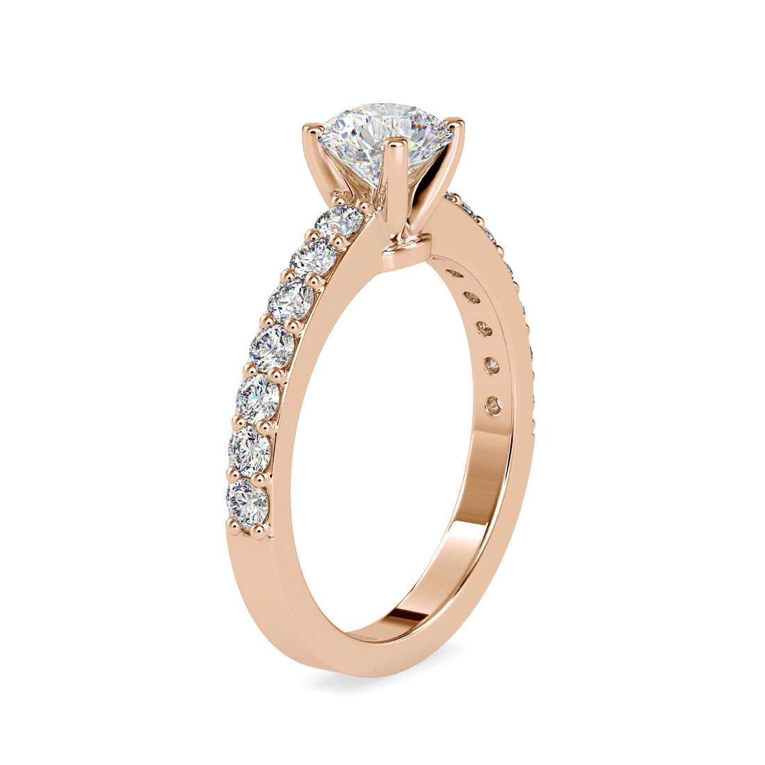 Round Lab Grown Diamond Solitaire Ring with Pavé Band