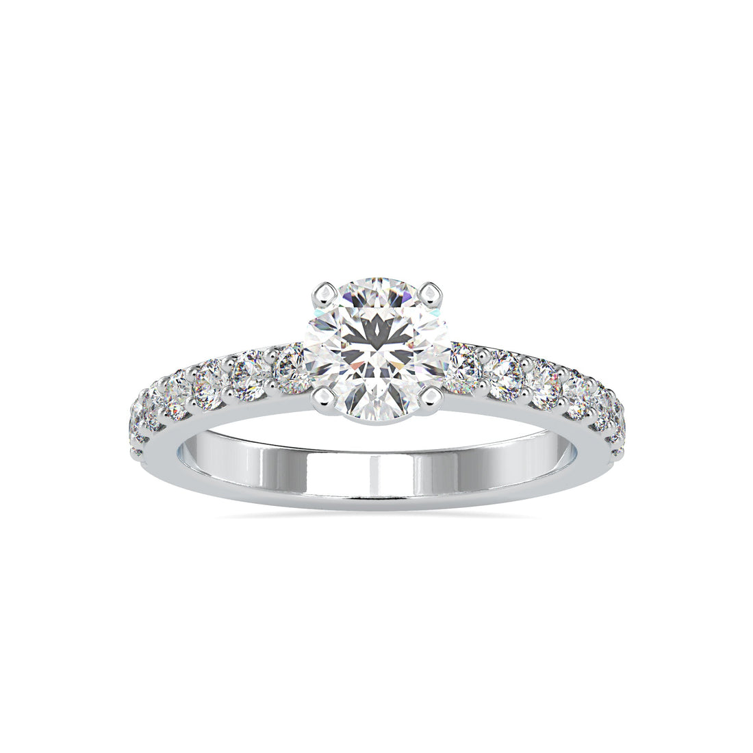 Round Lab Grown Diamond Solitaire Ring with Pavé Band