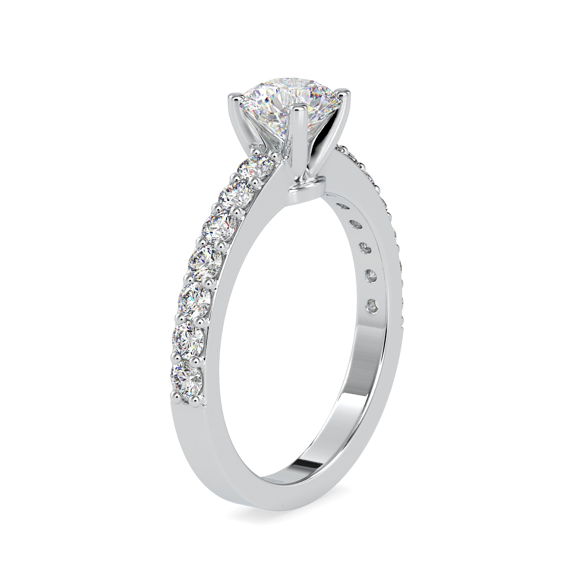 Round Lab Grown Diamond Solitaire Ring with Pavé Ring