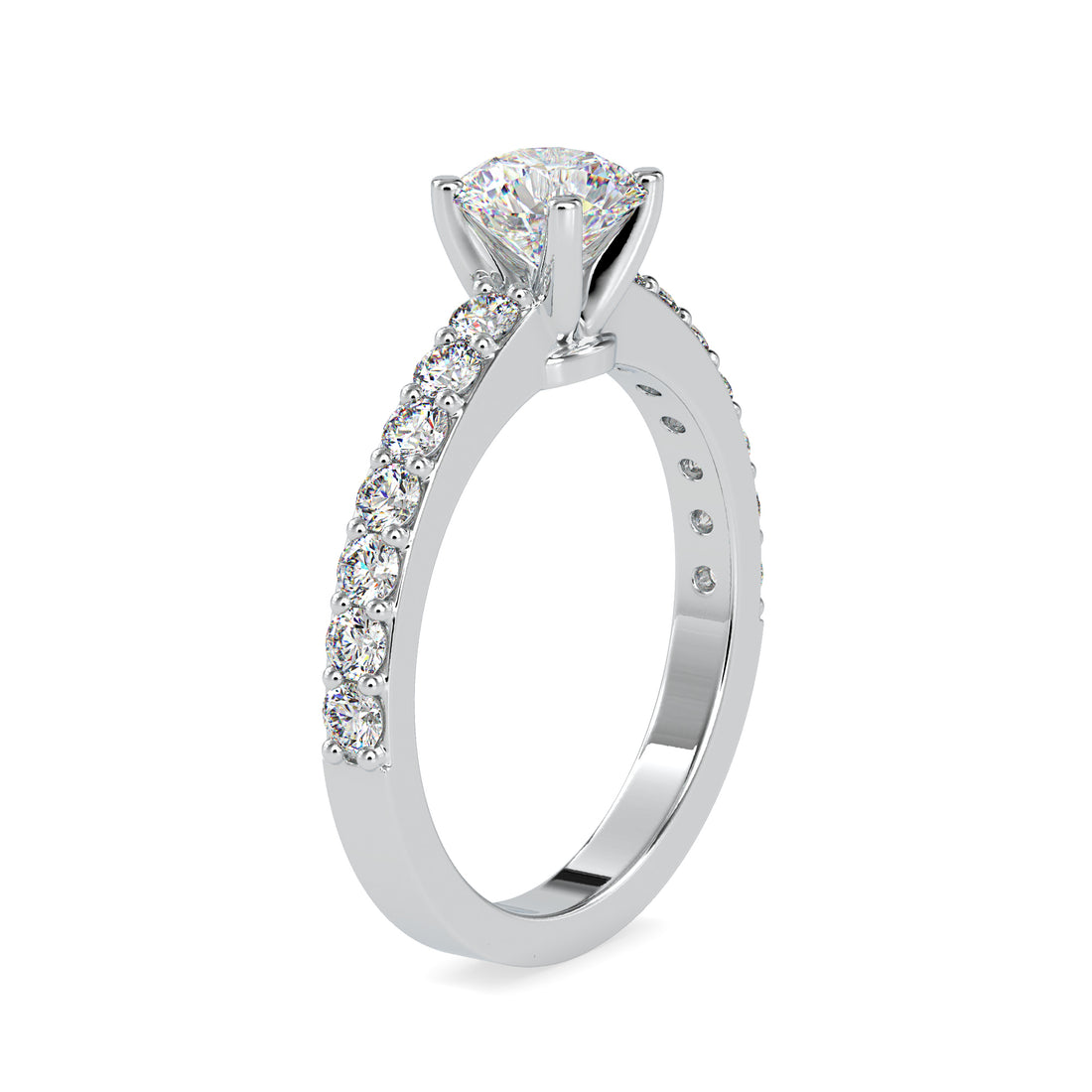 Round Lab Grown Diamond Solitaire Ring with Pavé Band