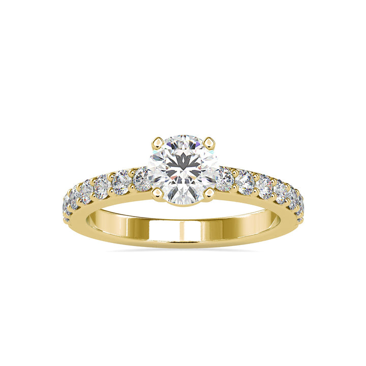 Round Lab Grown Diamond Solitaire Ring with Pavé Band