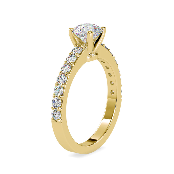 Round Lab Grown Diamond Solitaire Ring with Pavé Band