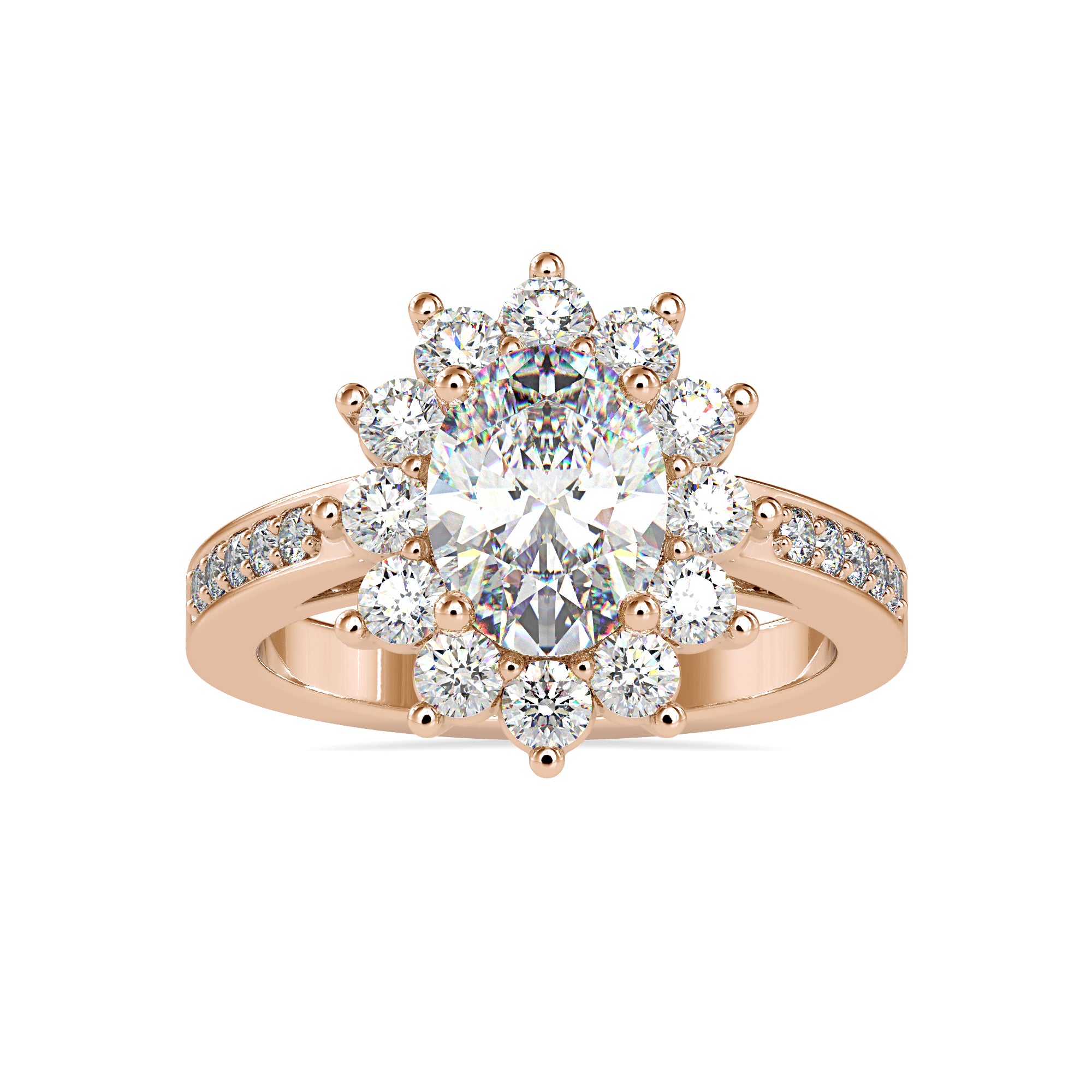 Oval Lab Grown Diamond Halo Ring with Side Stones