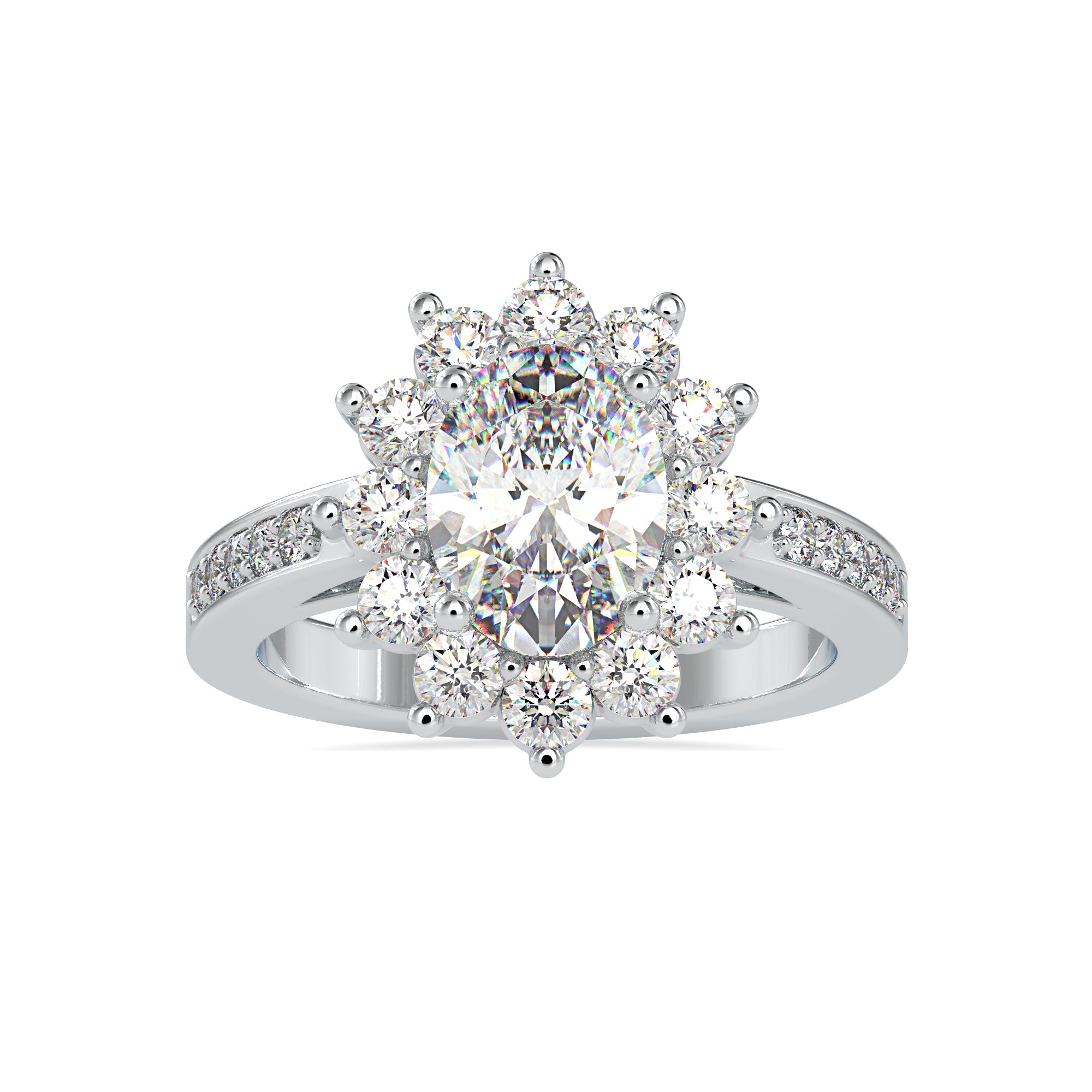Oval Lab Grown Diamond Halo Ring with Side Stones