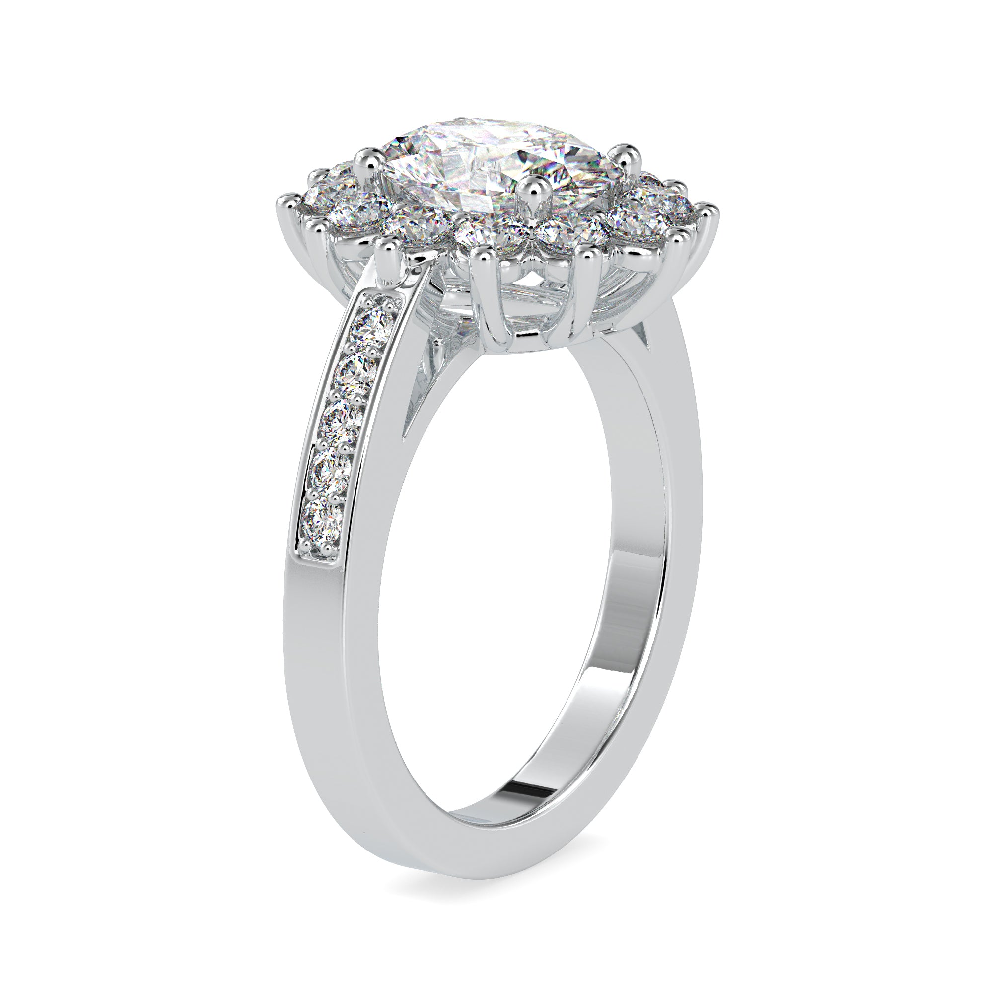Oval Lab Grown Diamond Halo Ring with Side Stones