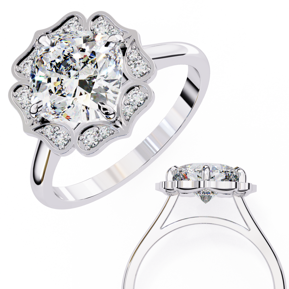 Floral Inspired Cushion Cut Diamond Ring