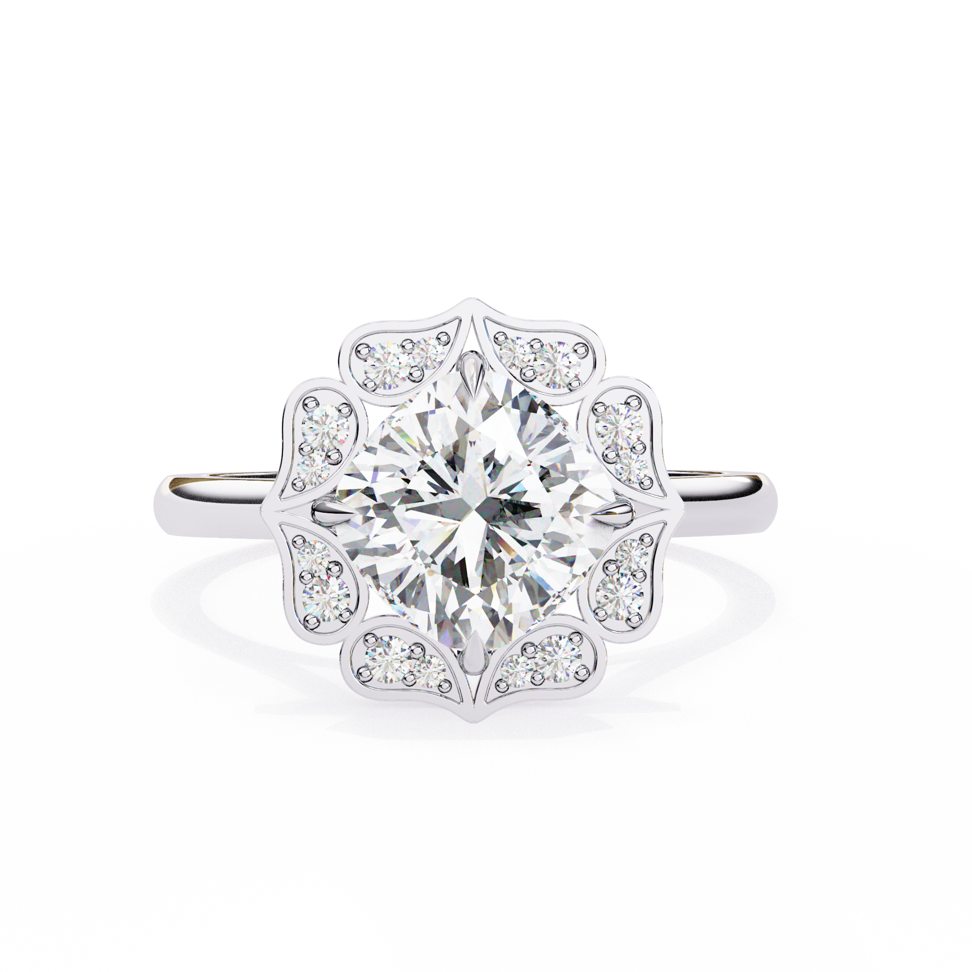 Floral Inspired Cushion Cut Diamond Ring
