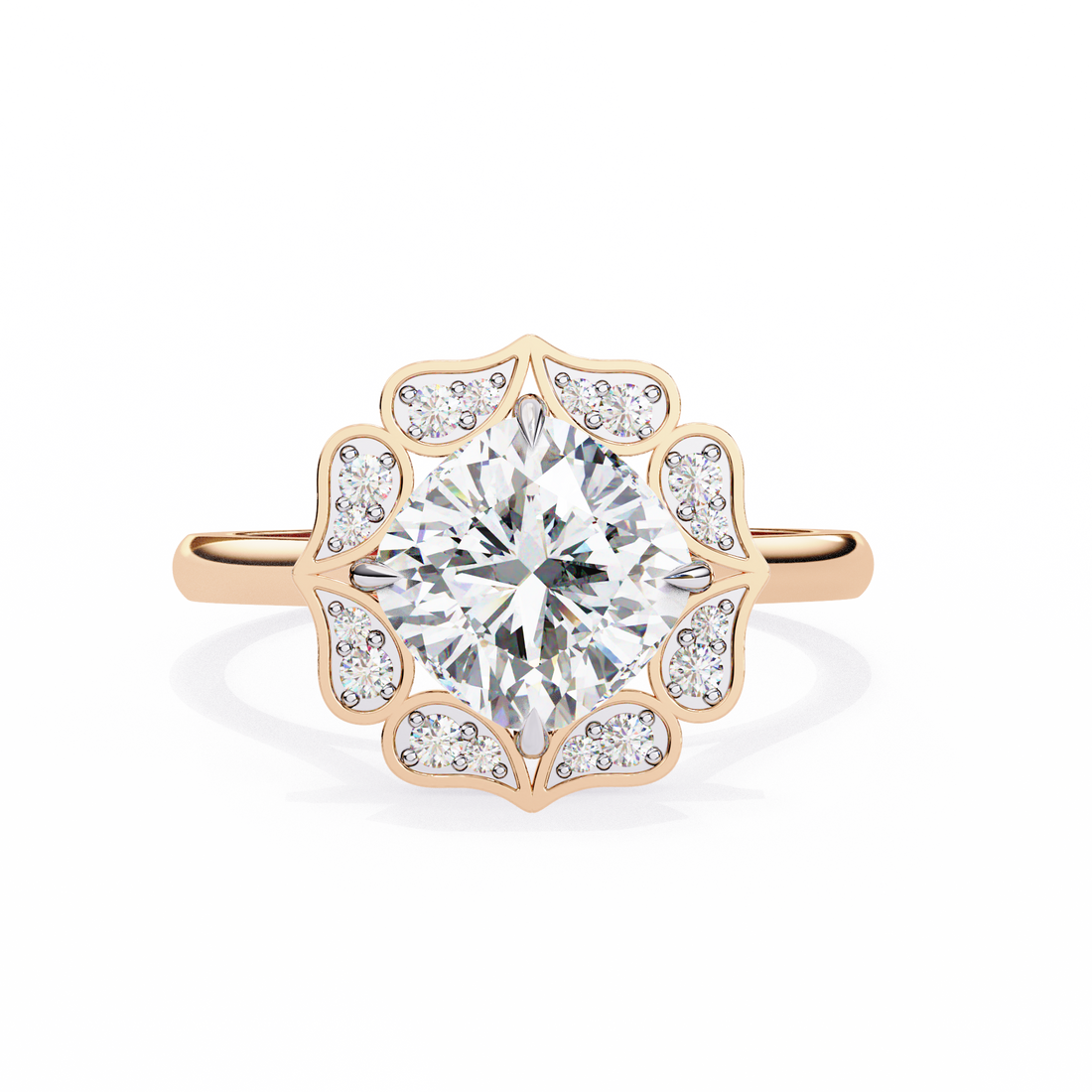 Floral Inspired Cushion Cut Diamond Ring