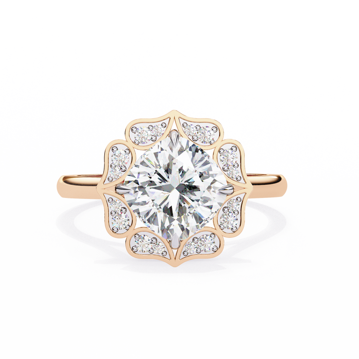 Floral Inspired Cushion Cut Diamond Ring