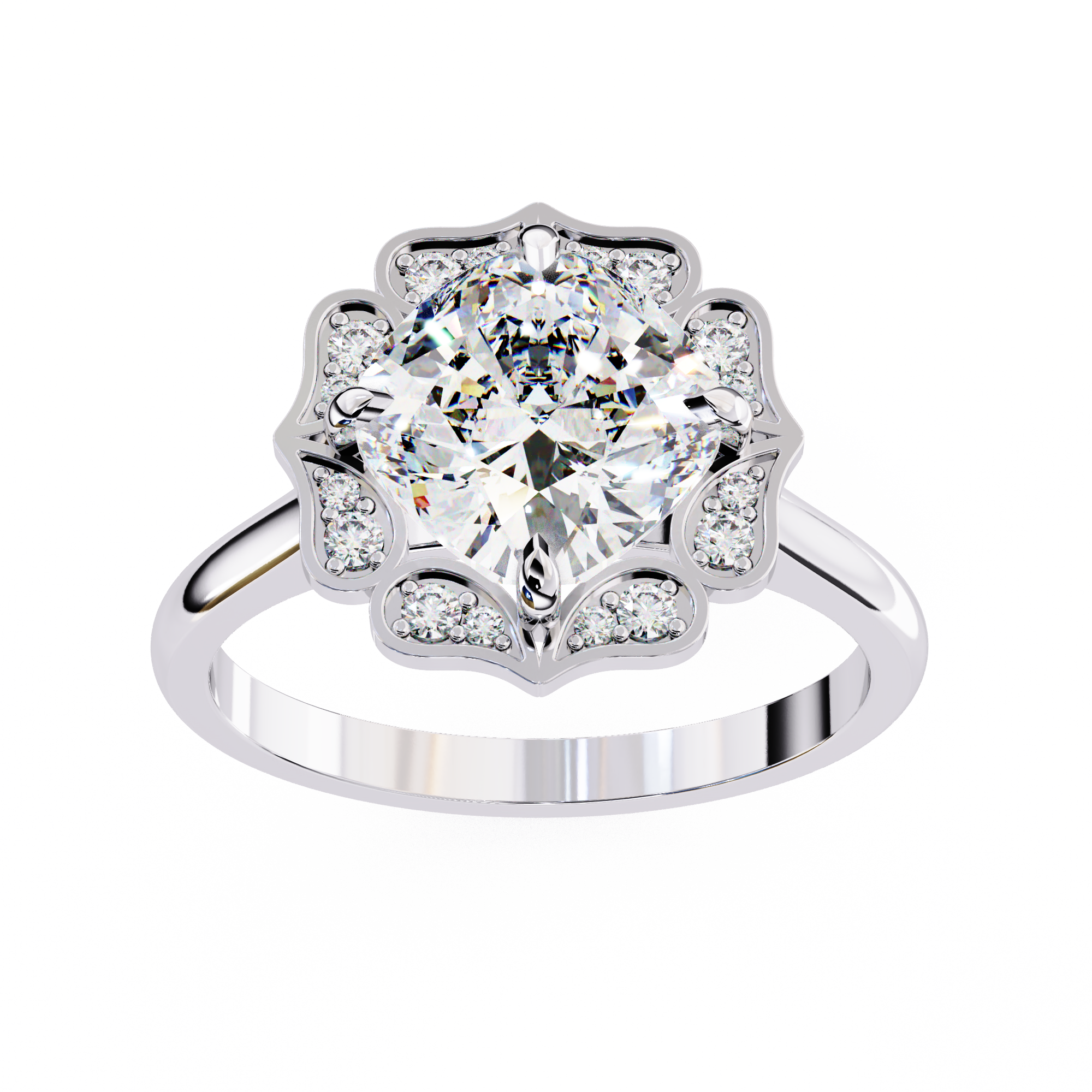 Floral Inspired Cushion Cut Diamond Ring