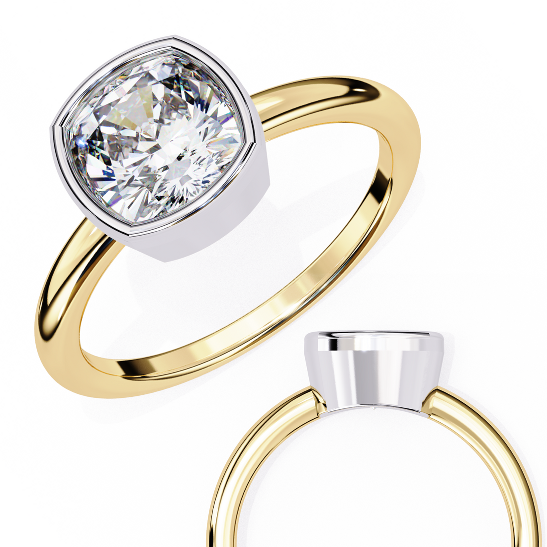 Bezel Setting Cushion Cut Diamond Ring