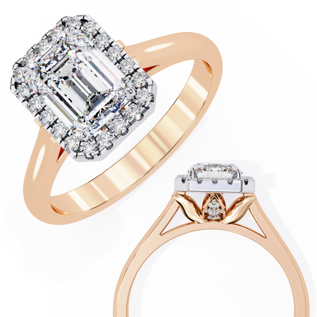 Halo Emerald Lab Grown Diamond Ring