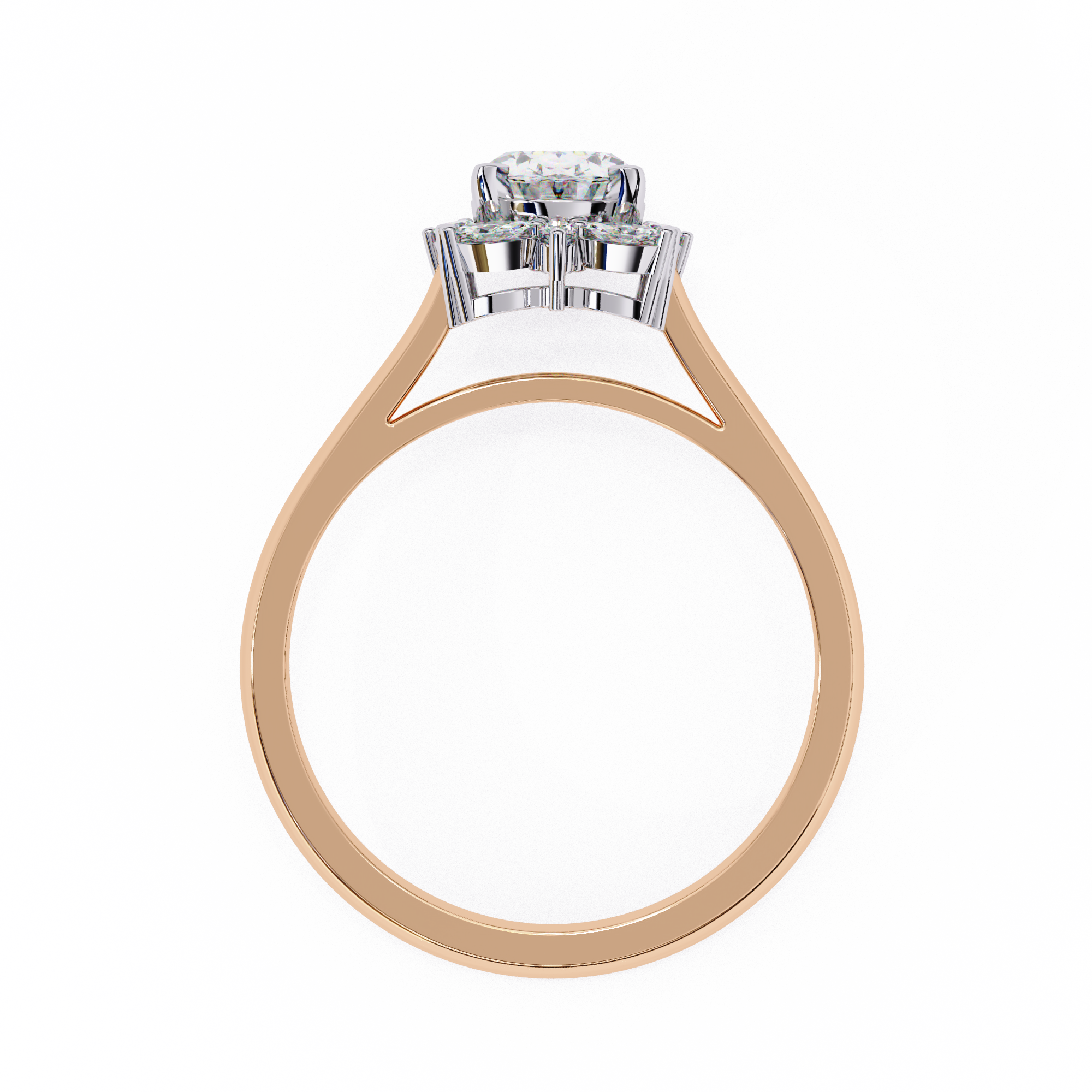 Unique Cluster Diamond Ring with Oval Center and Marquise Petals