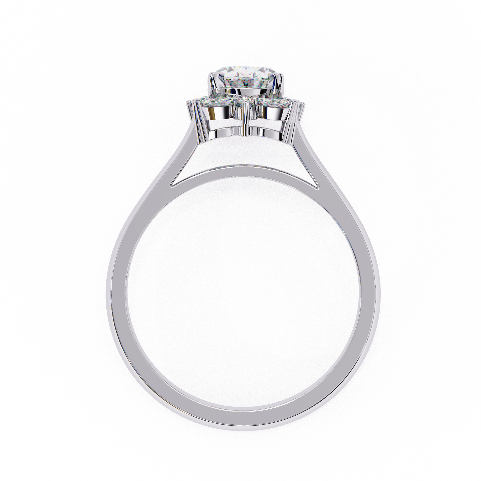 Unique Cluster Diamond Ring with Oval Center and Marquise Petals