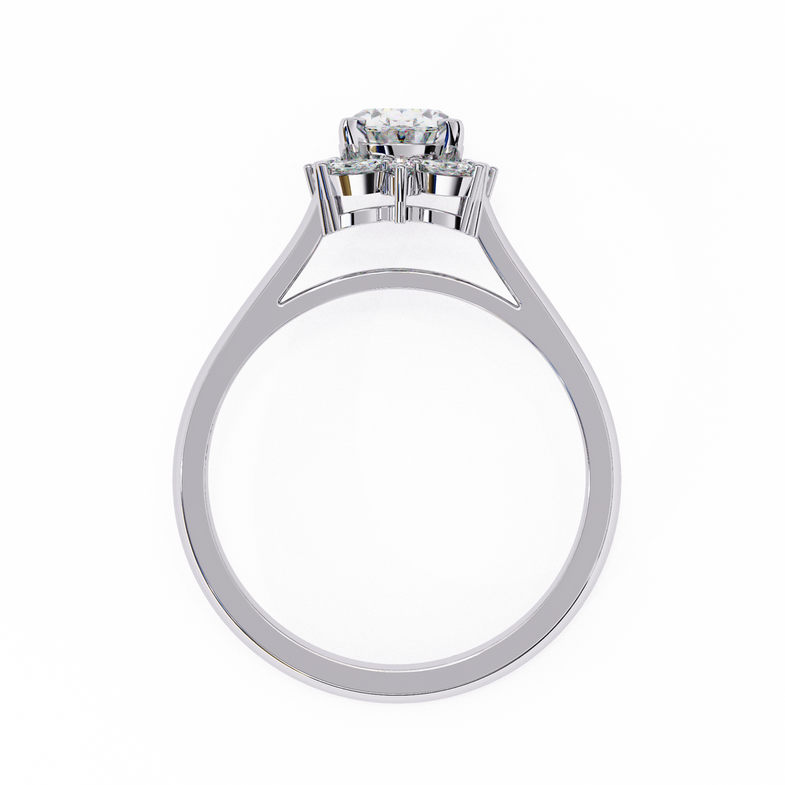 Unique Cluster Diamond Ring with Oval Center and Marquise Petals