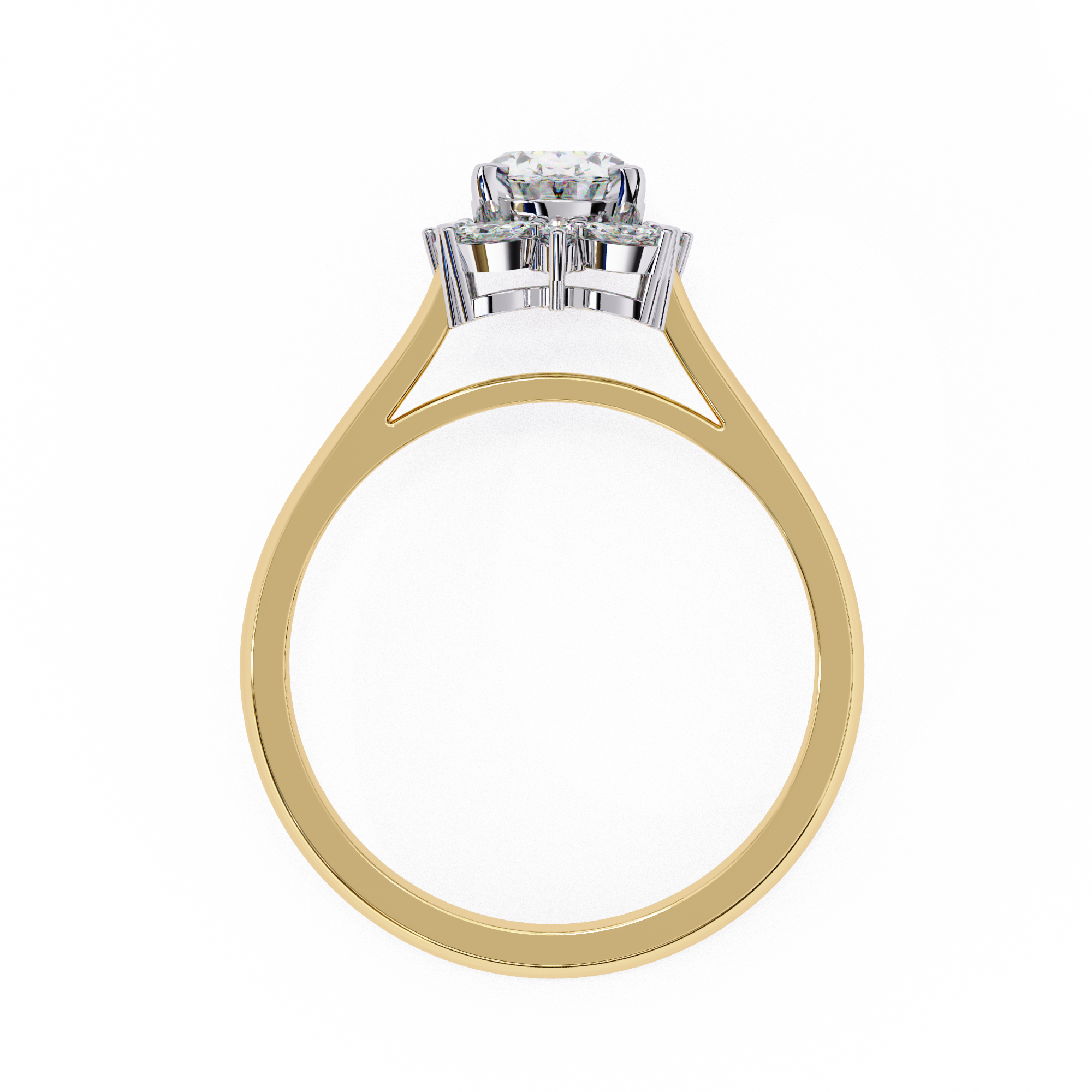 Unique Cluster Diamond Ring with Oval Center and Marquise Petals