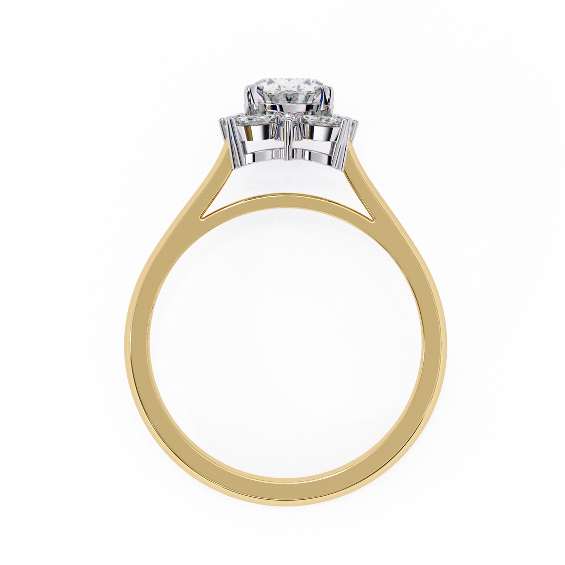 Unique Cluster Diamond Ring with Oval Center and Marquise Petals