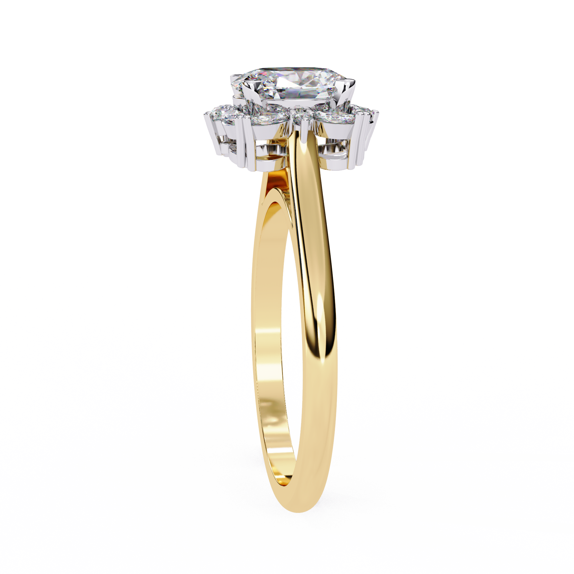 Unique Cluster Diamond Ring with Oval Center and Marquise Petals