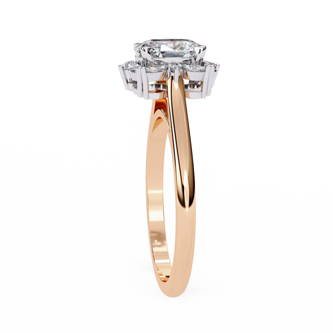 Unique Cluster Diamond Ring with Oval Center and Marquise Petals