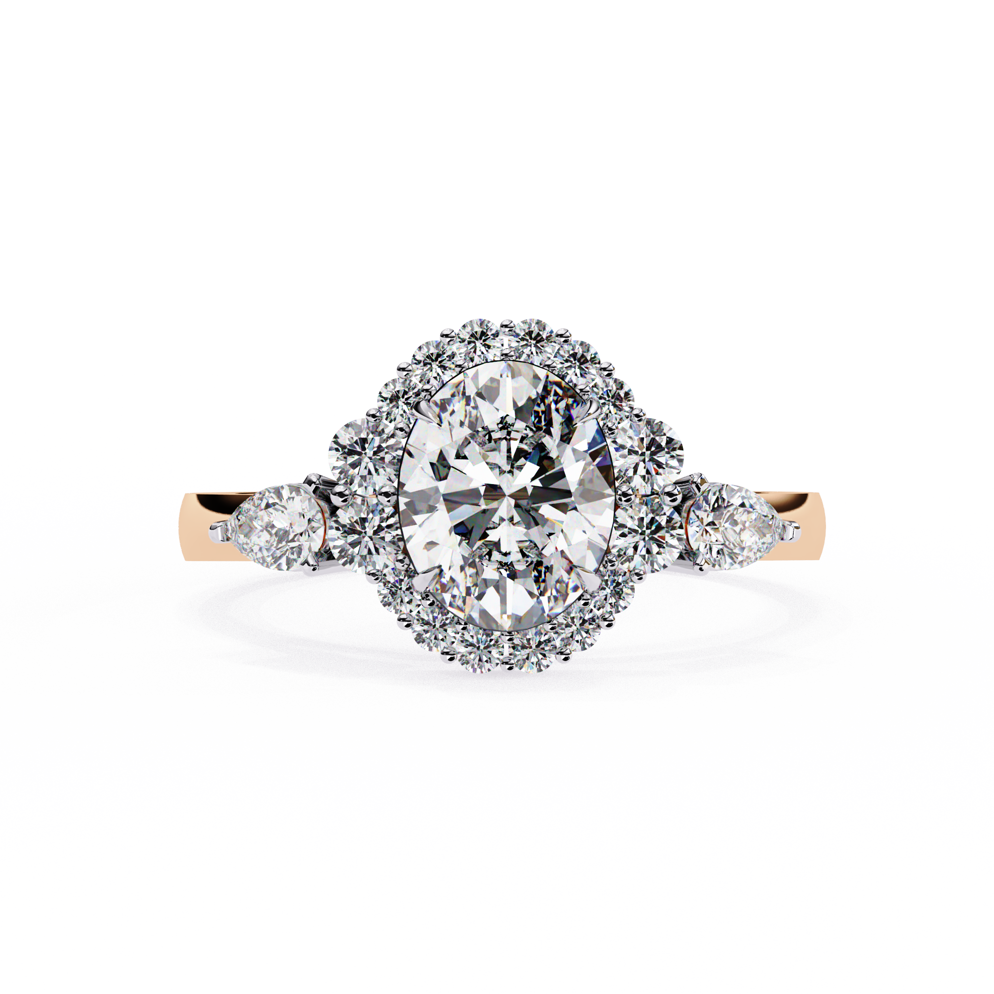 Round Halo Diamond Engagement Ring with Pear Side Diamonds