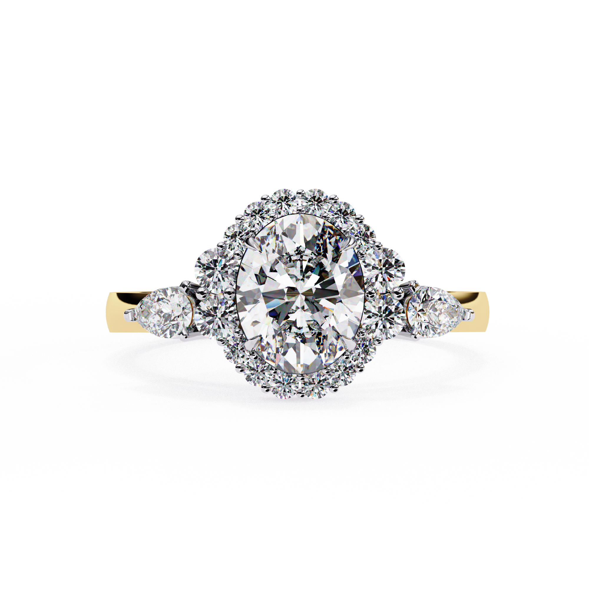 Round Halo Diamond Engagement Ring with Pear Side Diamonds